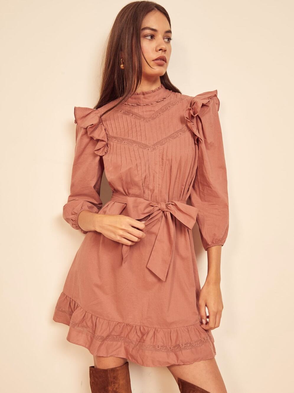 NWT Reformation Praline Burnt Orange Dinah Ruffle Dress Size 6